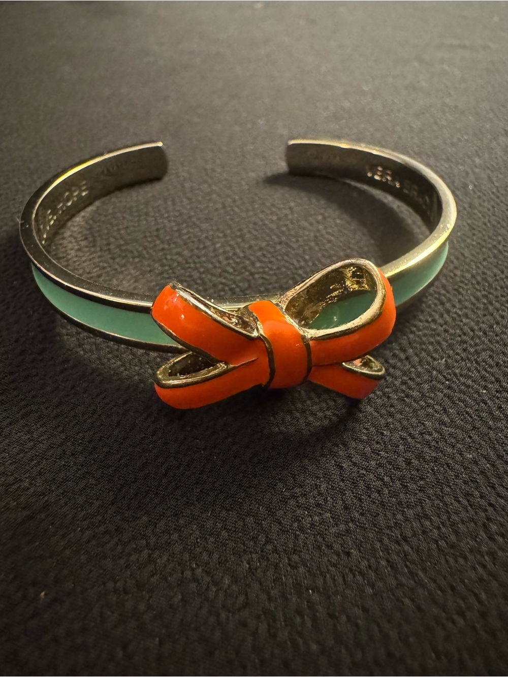 Vera Bradley Coral Bow Turquoise Enamel Gold Tone Cuff Bracelet